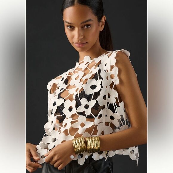 Maeve One Size Floral Lace Vest Style Blouse by Anthropologie - Picture 4 of 7